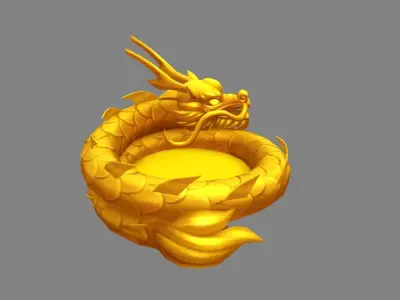 Cartoon Golden Dragon Circles Low-poly 3D model
