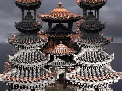 General Warlord Temples with Air ships Kitbash 3D model