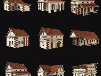 ROMAN ANCIENT GREEK STONE ROME HOUSE HUT BUILDING COLLECTION Low-poly 3D model