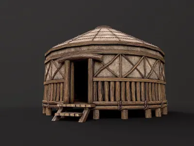 Traditional Yurt Nomads Tent with Interior 1 Low Poly PBR Low-poly 3D model