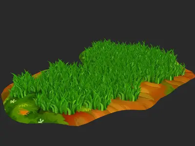 Cartoon Grass Q flowers tufts ferns 3D model