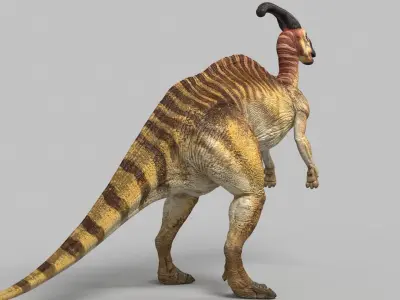 Parasaurolophus dinosaur with long horns Low-poly 3D model