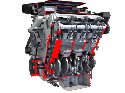 V6 Engine Interior and Cutaway 3D model
