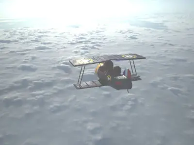 PBR Low poly  cartoon WW1 Biplane Low-poly 3D model