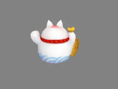 Cartoon lucky cat with fish Low-poly 3D model