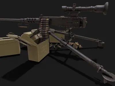 Army machine gun with optical sight Low-poly 3D model