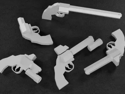 Stylized Low Poly Revolver -5 Variations Game Ready Low-poly 3D model