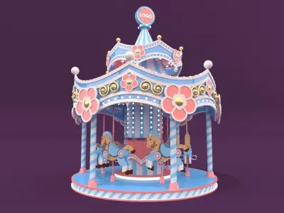 merry-go-round carousel Low-poly 3D model