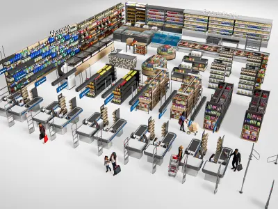 Supermarket Shop Store Elements checkout 4 3D model