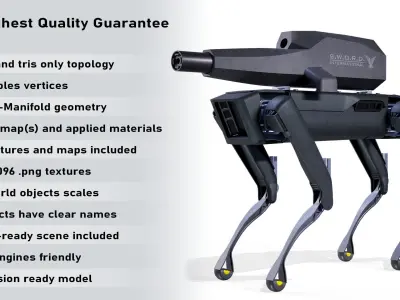 Military Robot Dog With The Rifle Gameready PBR Low-poly 3D model