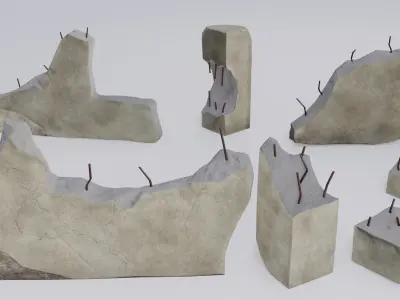 Lowpoly Ruin Walls Package For game Low-poly 3D model