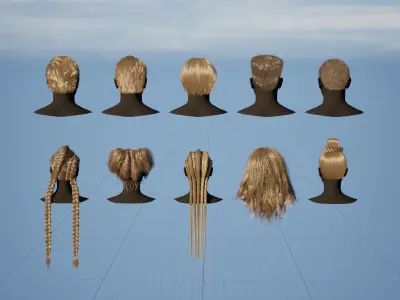 Pack real time hairstyles part 1 Low-poly 3D model