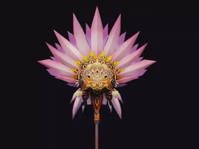 Magical Staff Sakura Pink Flower Lotus Wizard Wand Item Scepter Low-poly 3D model