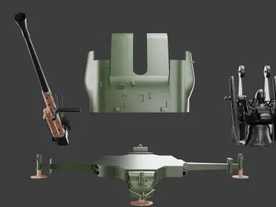 Bofors 40 mm Automatic Gun L-60 Low-poly 3D model 3D model