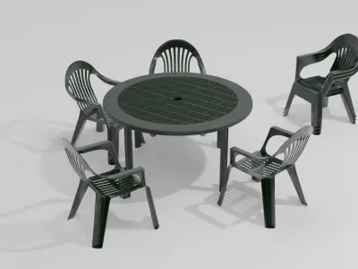Plastic garden chair and table 3D model