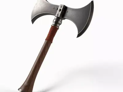 Medieval DoubleBladed Battle Axe PBR 3D model