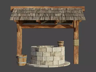 Low Poly Medieval Well Low-poly 3D model