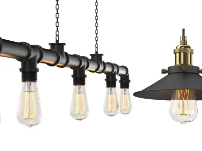 Two Detailed Industrial Chandelier 3D model