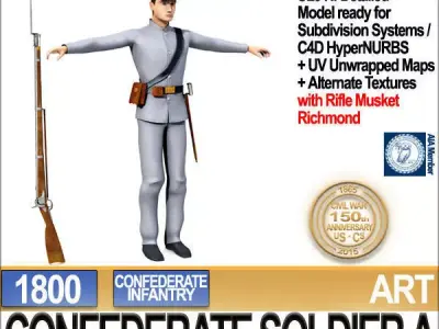 Civil War Confederate Soldier A Infantry 3D model