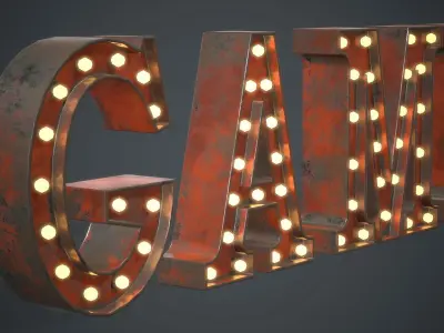 Old Marquee Metal Letters PBR Game Ready Low-poly 3D model