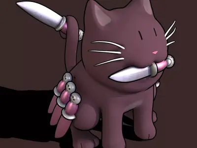 Cute Cat with knives 3D model