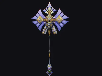 Magical Staff Magic Stick Fantasy Wand Axe Weapon Game Item Low-poly 3D model