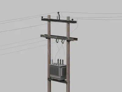 Utility Pole - Composite H-Frame with Transformer 3D model