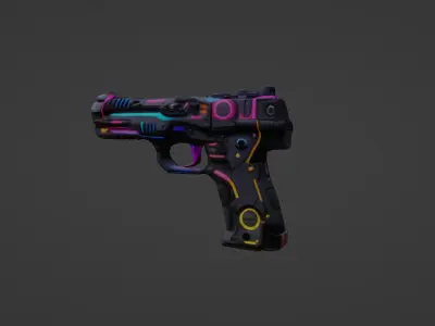 Cyberpunk Neon Handgun - Futuristic Weapon Design 3D model