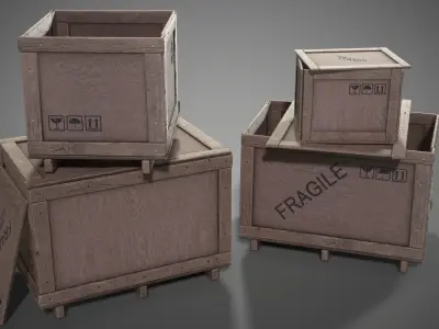 Plywood crates with cover lids - 3D VR AR game ready Low-poly 3D model