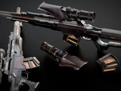 Stylized Sci-Fi Assault Snipe Laser Rifle Low-poly 3D model
