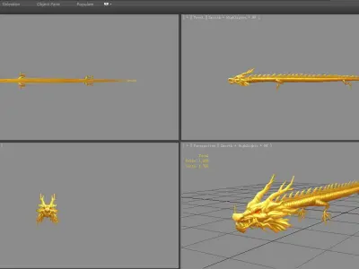 Cartoon Golden Dragon Low-poly 3D model