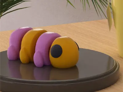 Caterpillar Cute Articulated Version and Keychain 3D print model