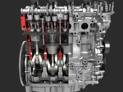 4 Cylinder Engine Block Cutaway 3D model