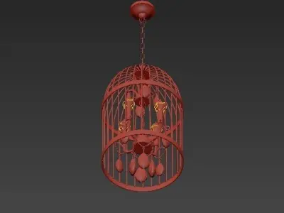 Beautiful bird cage chandelier with crystals hanging from it 3D model