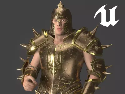 Knight Warrior Character With Modular Armor Parts Unreal Engine Low-poly 3D model