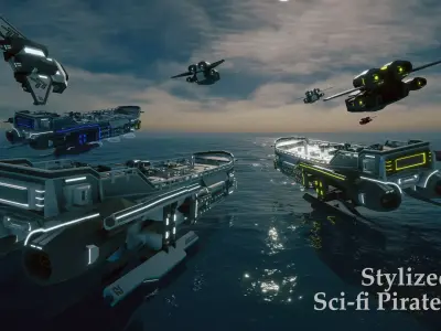 Stylized Sci-fi Pirate Ship - By Yorakeys Low-poly 3D model