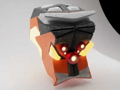 Robots head with laser-ray eyes Low-poly 3D model
