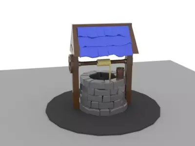 Low poly well wooden pole Low-poly 3D model