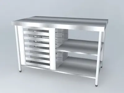 Kit stainless steel kitchen table with shelves Free 3D model