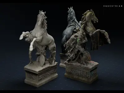 PBR Equestrian Statue Low-poly 3D model