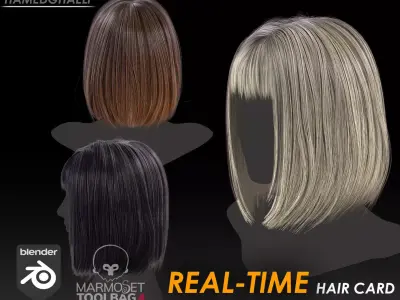 Real Time Hair Card Female Hairstyle part 14 Low-poly 3D model