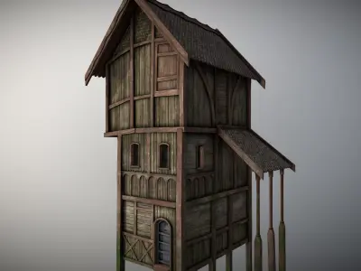 Medieval Lake Village - House 9 with interiors Low-poly 3D model