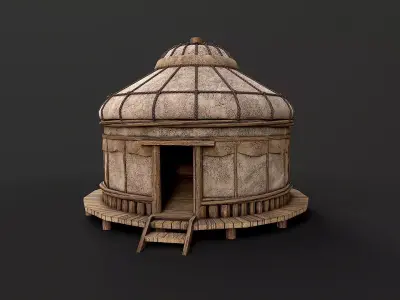 Traditional Yurt Nomads Tent with Interior 3 Low Poly PBR Low-poly 3D model