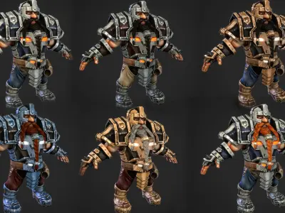 Dwarf warrior animated game model Low-poly 3D model
