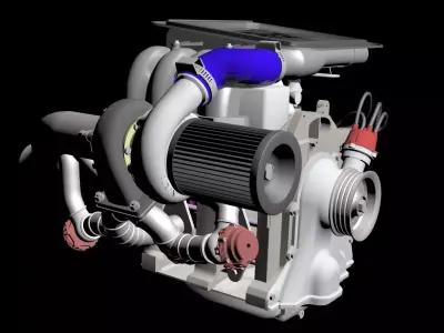 Rotary 13B T Turbo Setup 3D model
