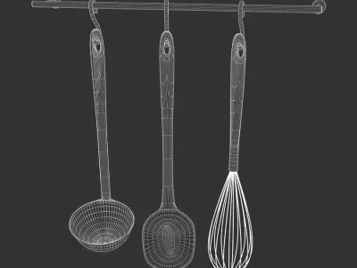  Three Stainless Steel Hanging Utensils Models 