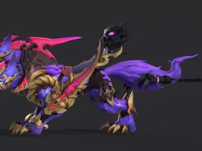 three headed fiery Wolf Low-poly 3D model