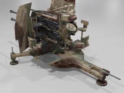 2cm Flak38 Flakvierling Antiairgun Low-poly 3D model