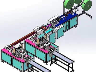 Flat mask one drag two external ear strap machine 3D model