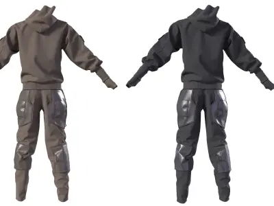 Man techwear outfit pants hoodie cyberpunk 3D model